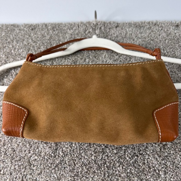 VTG PG Suede Leather Shoulder Bag Tan Brown Bow Accent Y2K Small Purse Designer - Picture 9 of 12